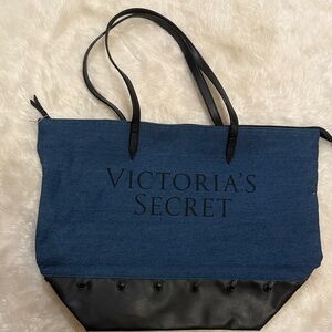 Victoria’s Secret Denim Tote Bag Faux Leather Trim NWOT